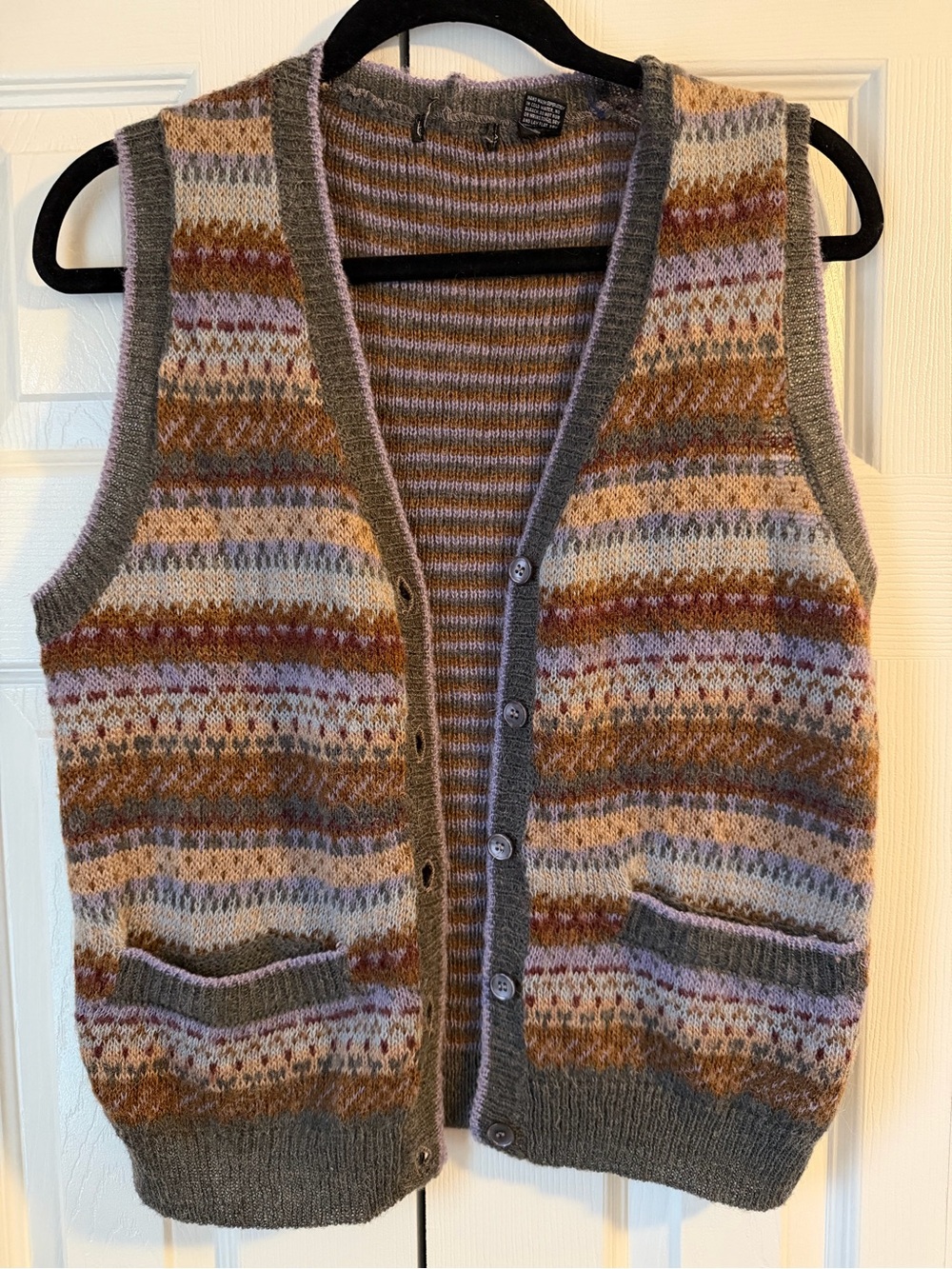 Cozy Multicolor Fair Isle Knit Vest - Gray Trim
